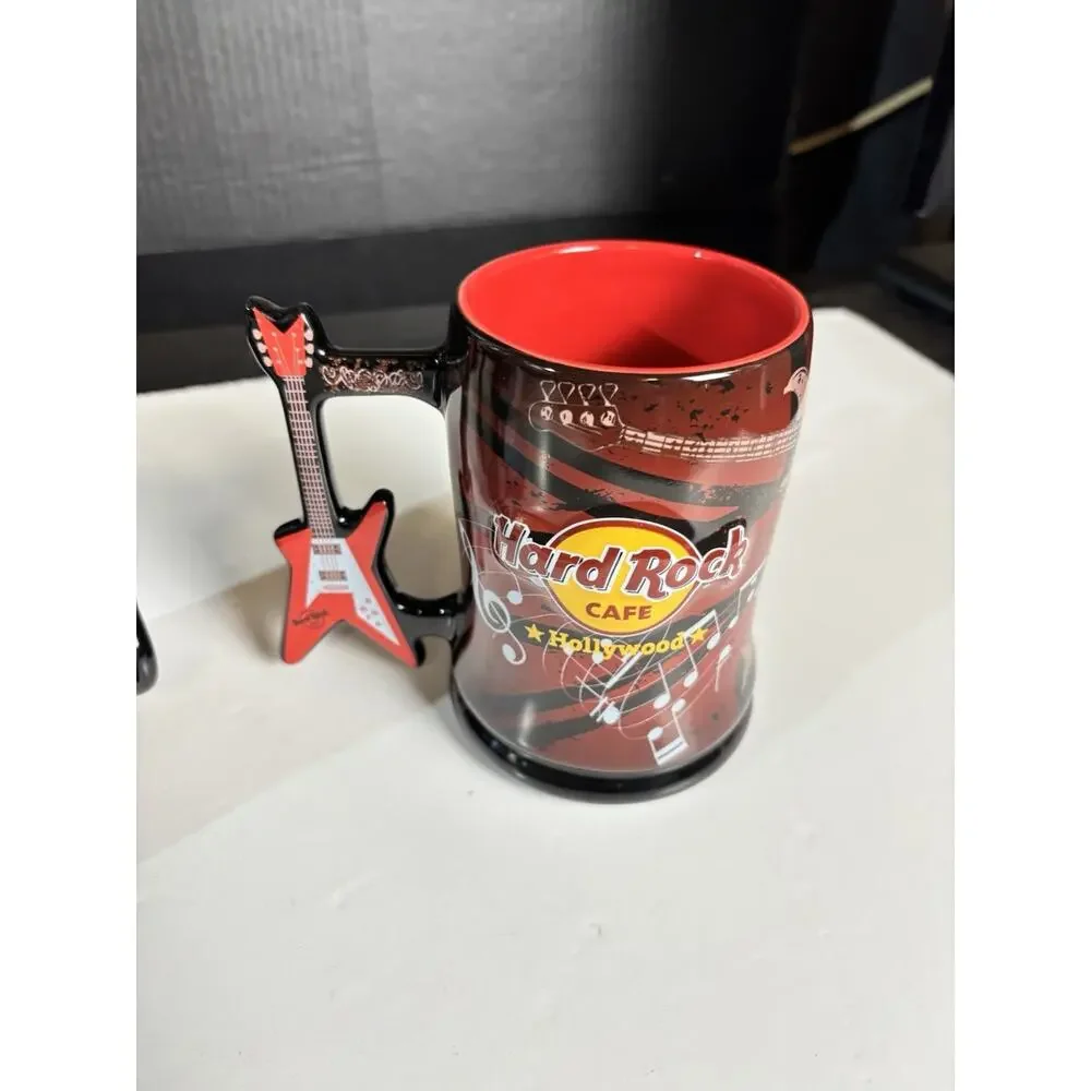 Lot Of 2 - Hard Rock Cafe Hollywood & Los Angeles Souvenir Mugs - Guitar Handle